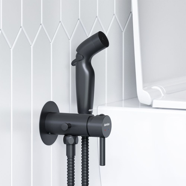 211000300 Option Смеситель Damixa, монтируемый в стену, с гигиеническим душем и крючком, черный