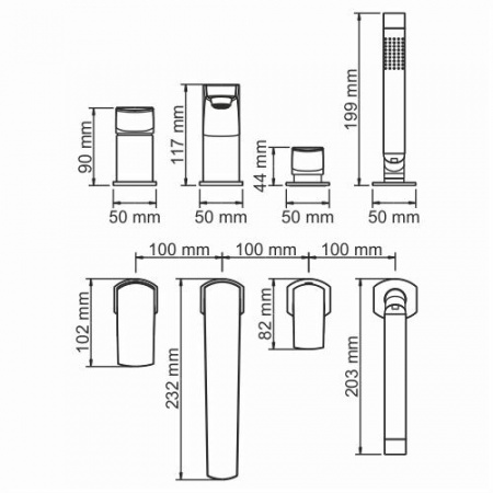 Смеситель на борт ванны 4 отверстия Wasserkraft Salm 2755