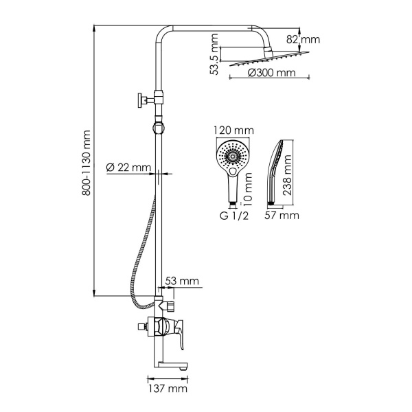 A166.116.101.010.CH Душевой комплект WasserKRAFT со смесителем