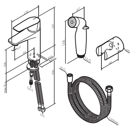 F90A03022 Gem Смеситель для умывальника AM.PM с гиг.душем, излив 99 мм, черный