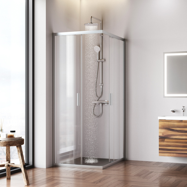 W90G-403-100280-MT Gem Душевое ограждение AM.PM прямоугольн.,раздвиж.двери 100x80 хром мат.,стекло прозрачное