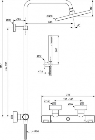 Душевая стойка Ideal Standard Ceratherm T25 BC748XG с термостатом черная матовая