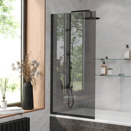 Стеклянная перегородка, шторка на борт ванны Reflexion RX14070TBL-06 140х70см фиксированная, тонированное закаленное стекло 8мм, черный профиль