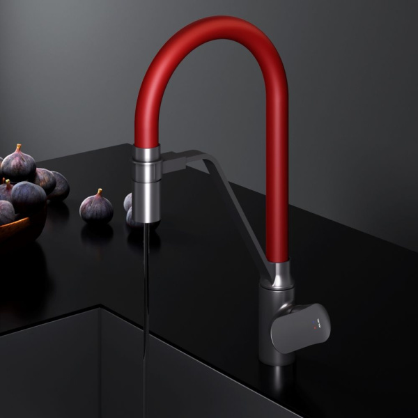 F8007828_xxx Like, Смеситель для кухни AM.PM с каналом для питьевой воды и гибким изливом, черн., красный