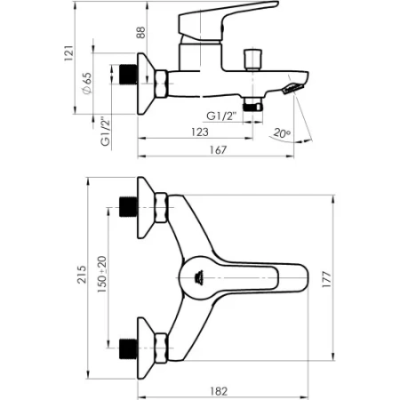 Смеситель для ванны Rubineta Uno-10/K(WT2) N10D671, белый