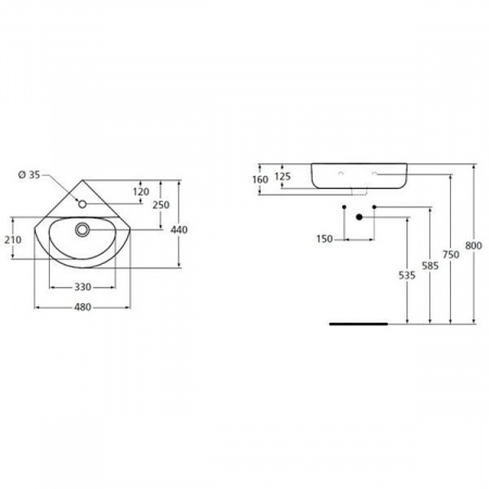 Умывальник угловой Ideal Standard Connect arc 45