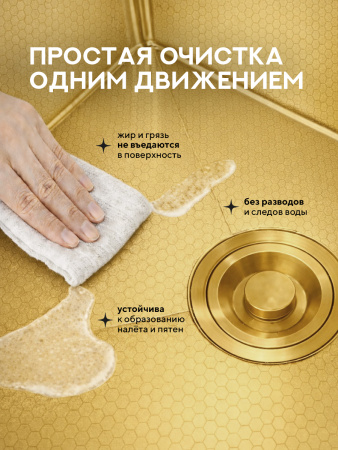 Мойка для кухни из нержавеющей стали Amore di Mare Alveo Gold AL5444G-2, 540х440х220 мм: мойка, корзина, дозатор, сифон. Цвет: золото.