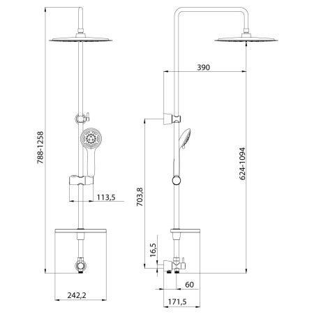 Душевой гарнитур Lemark LM8802C с регулируемой высотой штанги и верхней душевой лейкой "Тропический дождь"
