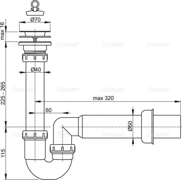 Сифон для мойки AlcaPlast A800-DN50