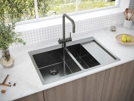 Мойка Paulmark KRONER 78/2SF PM227851-GML 510х780х200 мм, нержавеющая сталь, вороненая сталь