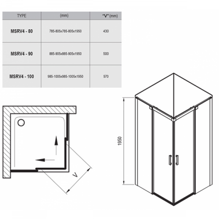 Душевой уголок Ravak Matrix MSRV4-90/90 блестящий+транспарент