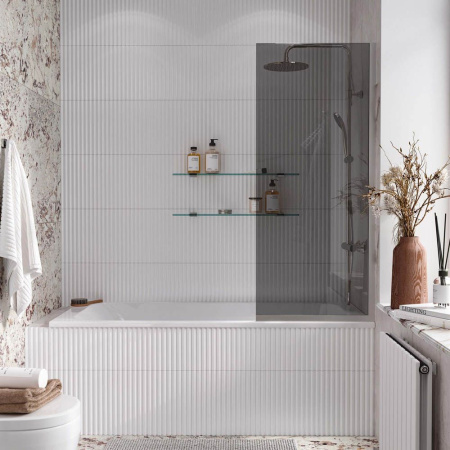 Стеклянная перегородка, шторка на борт ванны Reflexion RX14060TСR-11 140х60см фиксированная, тонированное закаленное стекло 8мм, хромированный профиль