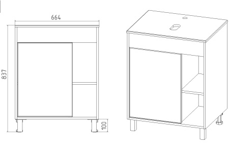 Тумба VIANT "Бостон" 1 ств со столешницей L65 графит 500х655х820 (VBOS65NG-T1ST)