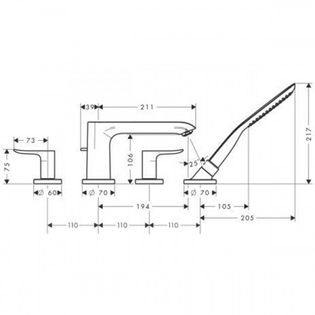 Смеситель на борт ванны Hansgrohe Metris 31442000