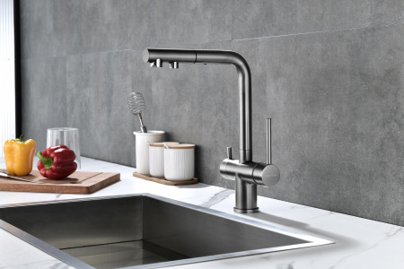 Смеситель для кухни Paulmark SERPENTINE Se213222-GM, вороненая сталь