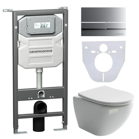 Сет 4 в 1: Инсталляция с кнопкой+унитаз+шумоизоляция Ceramicanova, CN4002MB_1002M_1000
