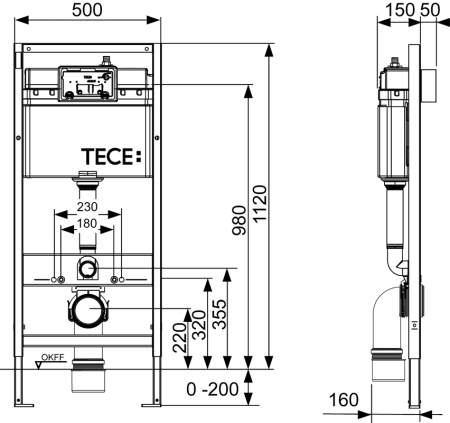 Комплект инсталляции TECEbase kit с белой матовой кнопкой и подвесной унитаз Cerutti Spa Sella aria