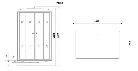 Душевая кабина Niagara Luxe NG-7713WR (82x120х215) низкий поддон(15см),дверь раздвижная,стенки серебро
