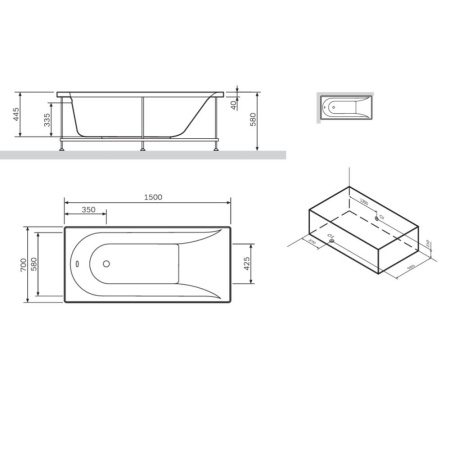 W72A-150-070W-P2  панель фронтальная для ванны spirit 150х70