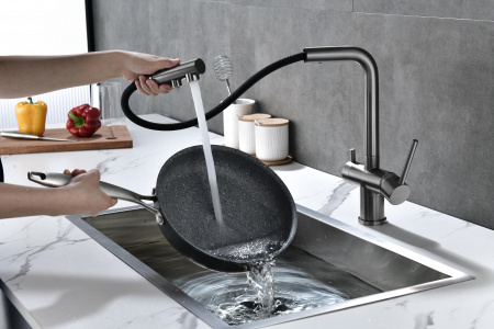 Смеситель для кухни Paulmark SERPENTINE Se213222-GM, вороненая сталь