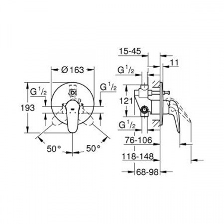 Смеситель для ванны или душа Grohe Eurostyle 23730003 на 2 выхода