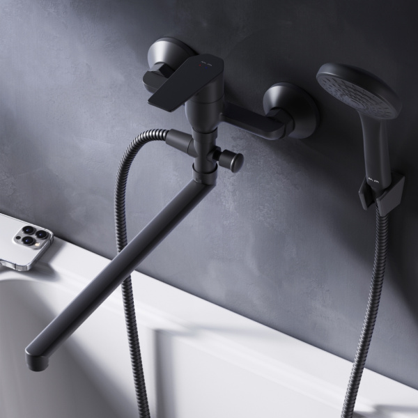F90A90122 Gem, Смеситель для ванны и душа AM.PM, излив 325 мм, душевой набор, черный