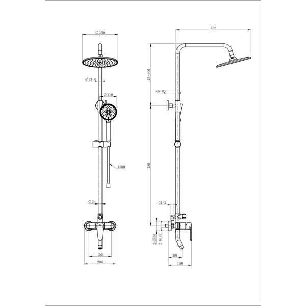 Душевая система WONZON & WOGHAND, Хром (WW-B2168-A-CR)