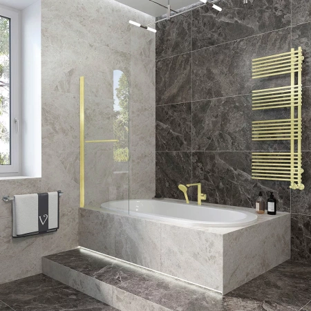 Шторка на ванну Veconi Palau PL-79G, 700x1500, золото брашинг, стекло прозрачное