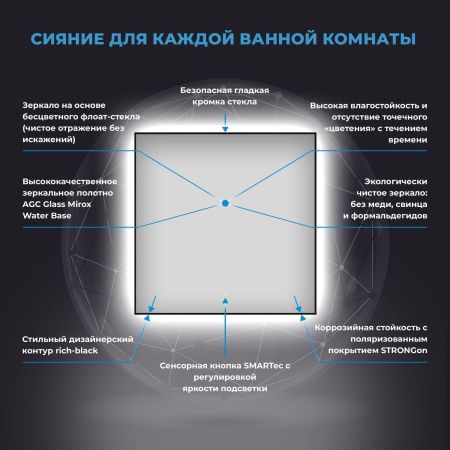 Зеркало с фронтальной LED-подсветкой Wellsee 7 Rays' Spectrum 172200430