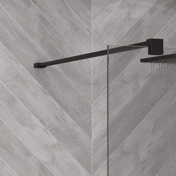 Душевая перегородка, ограждение Reflexion RX200100CBL-13 Walk in 200x100см, прозрачное закаленное стекло 8мм, черный профиль