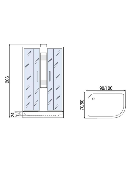 Душевая кабина МОНОМАХ МОНОМАХ Б/К 90/70/24 МЗ L 900х700х2060мм