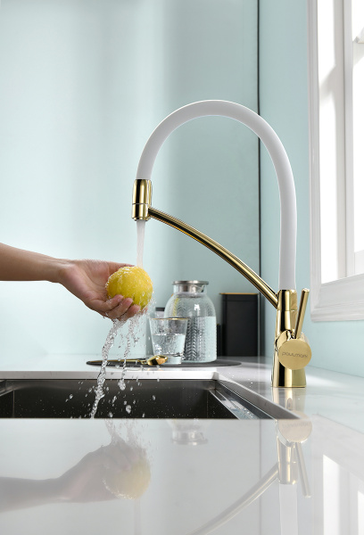 Смеситель для кухни Paulmark SIЕGEN Si213111-Gw, золото/белый