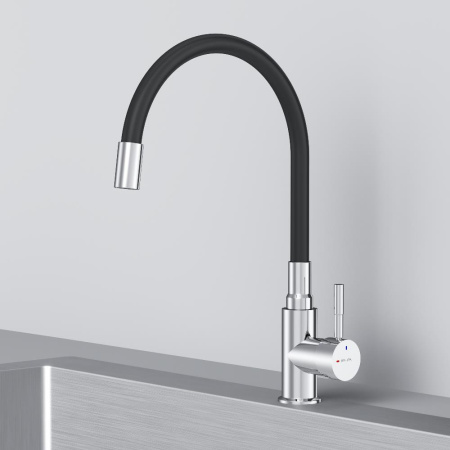 F85B07602 X-Joy S, Смеситель для кухни AM.PM с гибким изливом, черный/хром