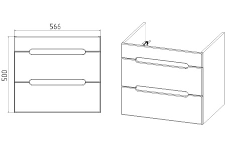 Тумба VIANT "Марсель" COMO 60 2 ящика подвесная 380х460x500 (VMAR60CO-T2YP)