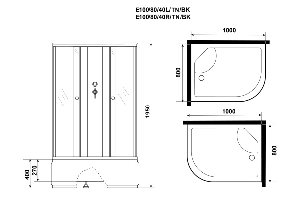 Душевая кабина Niagara Eco E100/80/40R/TN/BK (100х80х195) высокий поддон(40см),стекло тонированное,4 места