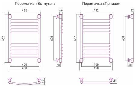 Полотенцесушитель Сунержа Богема+ 600x400 Без покрытия, выгнутая перемычка 00-0221-6040