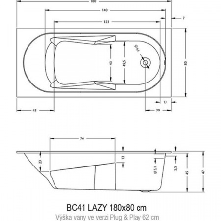 Акриловая ванна Riho LAZY 180х80 BC4100500000000