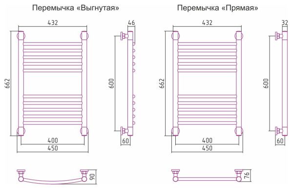 Полотенцесушитель Сунержа Богема+ 600x400 Без покрытия 00-0220-6040