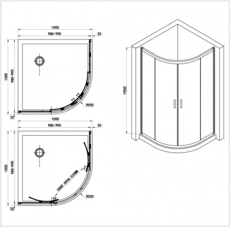 Душевое ограждение Adema Glass Line 100 прозрачное