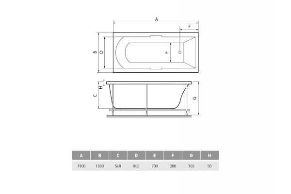 Ванна акриловая Relisan EcoPlus ТЕМЗА Гл000025013, 190x100