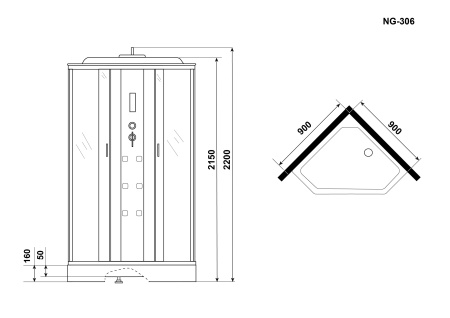 Душевая кабина Niagara Ultra NG-306-01 (90х90х220) низкий поддон(16см),стекло матовое,4 места