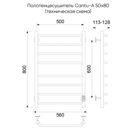 Полотенцесушитель электрический Cantu-A, 50/80, золото матовое