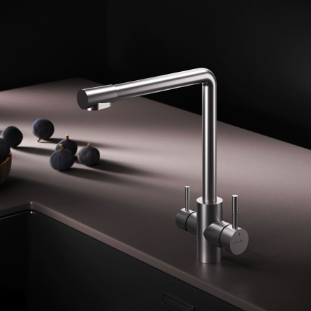 F85B05711 X-Joy S, Смеситель для кухни AM.PM с L-изливом с каналом для питьевой воды, сатин
