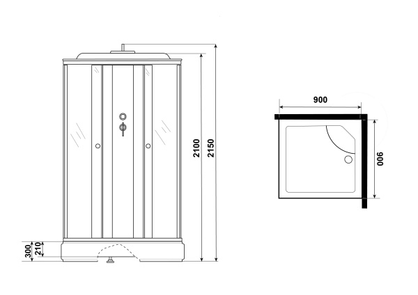 Душевая кабина Niagara Eco E90/26Q/TN (90х90х215) средний поддон(26см),стекло тонированное,4 места