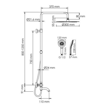 Душевая система WasserKRAFT A188.116.101.087.CH Thermo с термостатическим смесителем