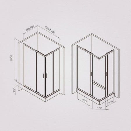 W90G-403-100280-BT Gem Душевое ограждение AM.PM прямоугольн.,раздвиж.двери 100x80 черный мат.,стекло прозрачное