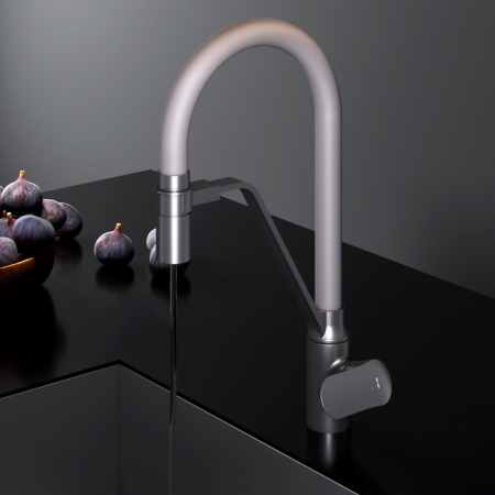 F8007825 Like, Смеситель для кухни AM.PM с каналом для питьевой воды и гибким изливом, черн., серый излив