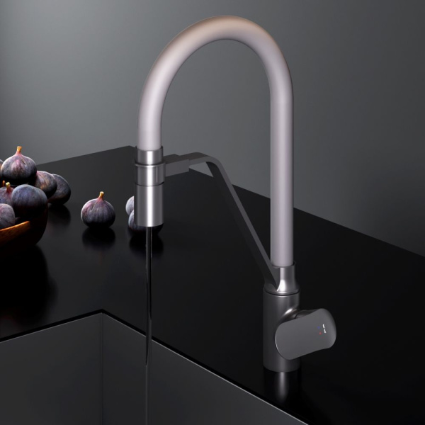 F8007825 Like, Смеситель для кухни AM.PM с каналом для питьевой воды и гибким изливом, черн., серый излив