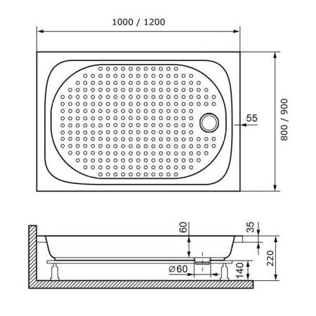 Душевой поддон прямоугольный RGW LUX/TN 16180280-21 80х100х22 см