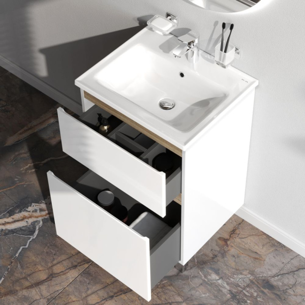 M85AFSX0552WG X-Joy База под раковину AM.PM, напольная, 55 см, 2 ящика, белый глянец